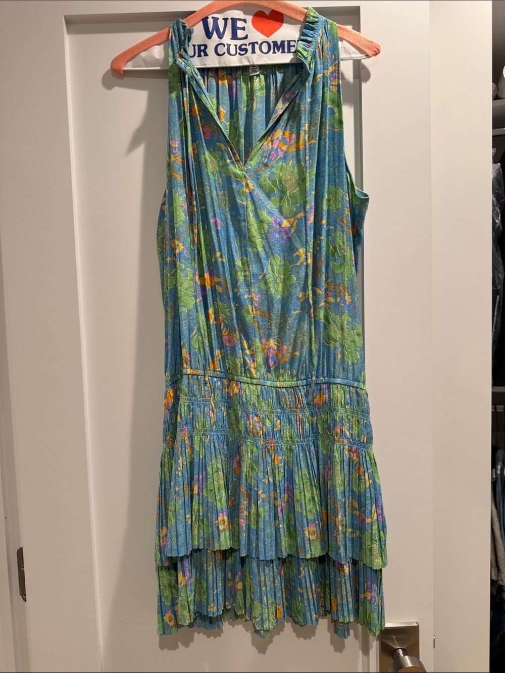 Current Air Teal and Green Floral Asymmetrical Sleeveless Dress